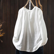 Buddha Stones Fall Crew Neck Back Button Down Design Long Sleeve Women's Cotton Shirt - White - US6，UK/AU10，EU38 (L) - image 13