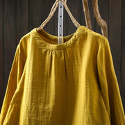 Buddha Stones Fall Crew Neck Back Button Down Design Long Sleeve Women's Cotton Shirt - image 10