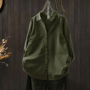 Buddha Stones Fall Solid Color Button Down Stand Collar Long Sleeve Women's Cotton Shirt - Green - US6，UK/AU10，EU38 (L) - image 22