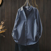 Buddha Stones Fall Solid Color Button Down Stand Collar Long Sleeve Women's Cotton Shirt - LightSkyBlue - US6，UK/AU10，EU38 (L) - image 26