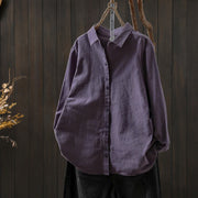 Buddha Stones Fall Solid Color Button Down Stand Collar Long Sleeve Women's Cotton Shirt - Purple - US6，UK/AU10，EU38 (L) - image 28