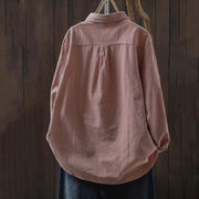 Buddha Stones Fall Solid Color Button Down Stand Collar Long Sleeve Women's Cotton Shirt - image 4