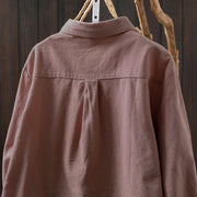 Buddha Stones Fall Solid Color Button Down Stand Collar Long Sleeve Women's Cotton Shirt - image 8