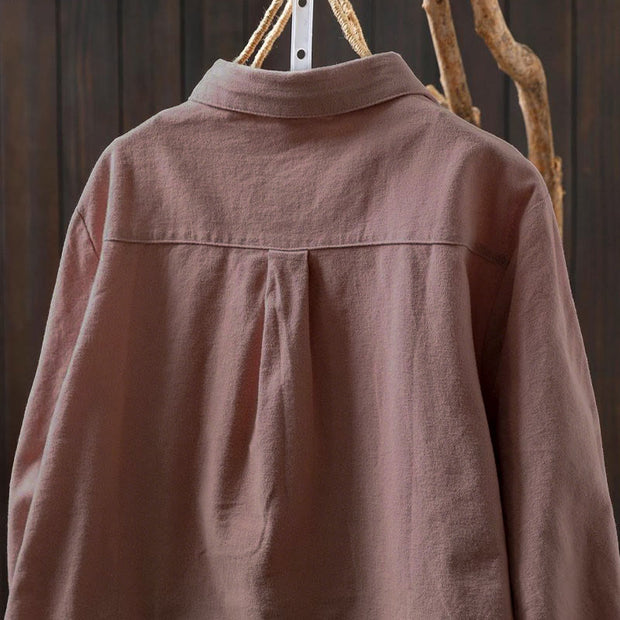 Buddha Stones Fall Solid Color Button Down Stand Collar Long Sleeve Women's Cotton Shirt - image 8