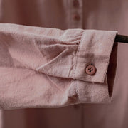 Buddha Stones Fall Solid Color Button Down Stand Collar Long Sleeve Women's Cotton Shirt - image 13