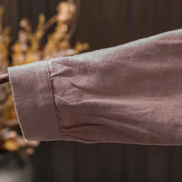 Buddha Stones Fall Solid Color Button Down Stand Collar Long Sleeve Women's Cotton Shirt - image 14