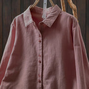 Buddha Stones Fall Solid Color Button Down Stand Collar Long Sleeve Women's Cotton Shirt - image 5