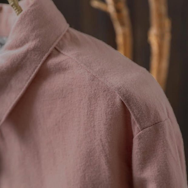 Buddha Stones Fall Solid Color Button Down Stand Collar Long Sleeve Women's Cotton Shirt - image 7