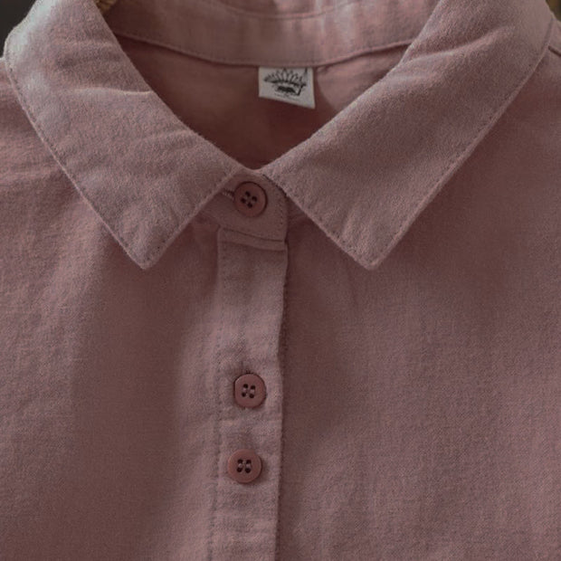 Buddha Stones Fall Solid Color Button Down Stand Collar Long Sleeve Women's Cotton Shirt - image 6