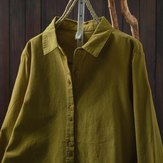 Buddha Stones Fall Solid Color Button Down Stand Collar Long Sleeve Women's Cotton Shirt - image 21