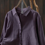 Buddha Stones Fall Solid Color Button Down Stand Collar Long Sleeve Women's Cotton Shirt - image 29