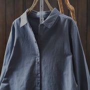 Buddha Stones Fall Solid Color Button Down Stand Collar Long Sleeve Women's Cotton Shirt - image 27