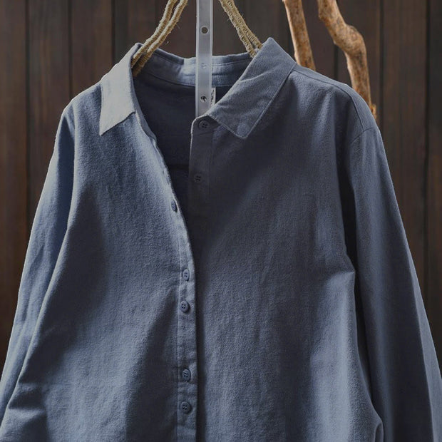 Buddha Stones Fall Solid Color Button Down Stand Collar Long Sleeve Women's Cotton Shirt - image 27