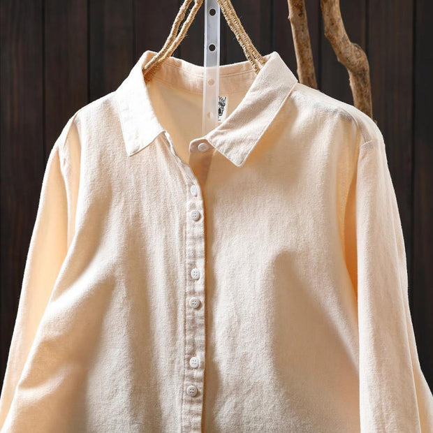 Buddha Stones Fall Solid Color Button Down Stand Collar Long Sleeve Women's Cotton Shirt - image 1