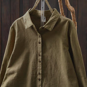Buddha Stones Fall Solid Color Button Down Stand Collar Long Sleeve Women's Cotton Shirt - image 25