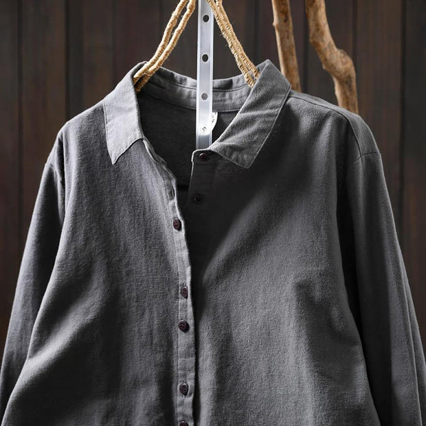 Buddha Stones Fall Solid Color Button Down Stand Collar Long Sleeve Women's Cotton Shirt - image 19