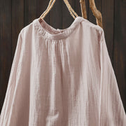 Buddha Stones Fall Crew Neck Back Button Down Design Long Sleeve Women's Cotton Shirt - image 3