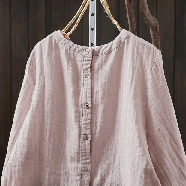 Buddha Stones Fall Crew Neck Back Button Down Design Long Sleeve Women's Cotton Shirt - image 5