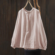 Buddha Stones Fall Crew Neck Back Button Down Design Long Sleeve Women's Cotton Shirt - image 2