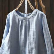 Buddha Stones Fall Crew Neck Back Button Down Design Long Sleeve Women's Cotton Shirt - image 12