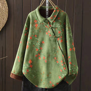 Buddha Stones Winter Flower Green Leaves Frog-Button Stand Collar Long Sleeve Women's Cotton Shirt - LightGreen - US4-8/10，UK/AU8-12/14，EU36-40/42 (F) - image 8
