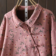 Buddha Stones Winter Flower Green Leaves Frog-Button Stand Collar Long Sleeve Women's Cotton Shirt - image 5