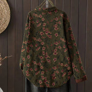 Buddha Stones Winter Flower Green Leaves Frog-Button Stand Collar Long Sleeve Women's Cotton Shirt - image 1