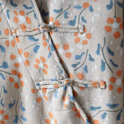 Buddha Stones Winter Flower Green Leaves Frog-Button Stand Collar Long Sleeve Women's Cotton Shirt - image 17