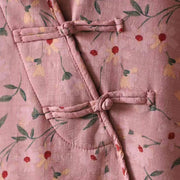 Buddha Stones Winter Flower Green Leaves Frog-Button Stand Collar Long Sleeve Women's Cotton Shirt - image 7