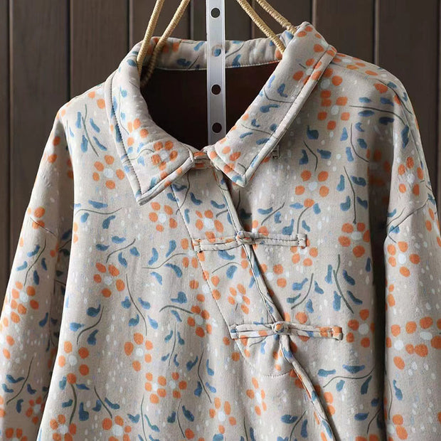 Buddha Stones Winter Flower Green Leaves Frog-Button Stand Collar Long Sleeve Women's Cotton Shirt - image 14