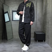 Buddha Stones 2Pcs Spring Dragon Bamboo Clouds Men's Tang Suit Frog-Button Cotton Long Sleeve Jacket Pants Set With Pockets - image 28