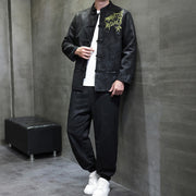 Buddha Stones 2Pcs Spring Dragon Bamboo Clouds Men's Tang Suit Frog-Button Cotton Long Sleeve Jacket Pants Set With Pockets - image 25