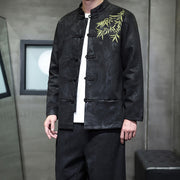 Buddha Stones 2Pcs Spring Dragon Bamboo Clouds Men's Tang Suit Frog-Button Cotton Long Sleeve Jacket Pants Set With Pockets - image 29