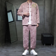 Buddha Stones 2Pcs Spring Dragon Bamboo Clouds Men's Tang Suit Frog-Button Cotton Long Sleeve Jacket Pants Set With Pockets - image 34