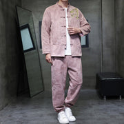 Buddha Stones 2Pcs Spring Dragon Bamboo Clouds Men's Tang Suit Frog-Button Cotton Long Sleeve Jacket Pants Set With Pockets - image 31