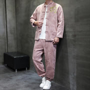 Buddha Stones 2Pcs Spring Dragon Bamboo Clouds Men's Tang Suit Frog-Button Cotton Long Sleeve Jacket Pants Set With Pockets - image 32