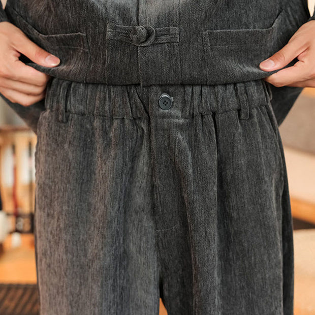 Buddha Stones 2Pcs Winter Thick Men's Tang Suit Frog-Button Cotton Corduroy Long Sleeve Jacket Pants Set With Pockets - image 20