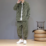 Buddha Stones 2Pcs Winter Thick Bamboo Men's Tang Suit Frog-Button Cotton Corduroy Long Sleeve Jacket Pants Set With Pockets - DarkSeaGreen - US/UK/AU46，EU56 (5XL) - image 0