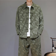 Buddha Stones 2Pcs Winter Thick Bamboo Men's Tang Suit Frog-Button Cotton Corduroy Long Sleeve Jacket Pants Set With Pockets - image 7