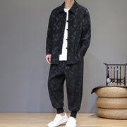 Buddha Stones 2Pcs Winter Thick Bamboo Men's Tang Suit Frog-Button Cotton Corduroy Long Sleeve Jacket Pants Set With Pockets - image 26