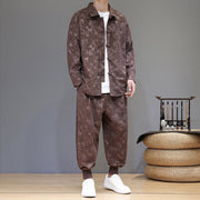 Buddha Stones 2Pcs Winter Thick Bamboo Men's Tang Suit Frog-Button Cotton Corduroy Long Sleeve Jacket Pants Set With Pockets - image 31
