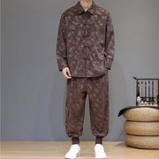 Buddha Stones 2Pcs Winter Thick Bamboo Men's Tang Suit Frog-Button Cotton Corduroy Long Sleeve Jacket Pants Set With Pockets - image 35