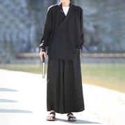 Buddha Stones 2Pcs Fall Lace-up Bamboo Embroidery Cotton Kimono Ankle-Length Pants With Pockets Men's Meditation Cloth Set - image 2