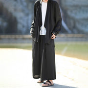 Buddha Stones 2Pcs Fall Lace-up Bamboo Embroidery Cotton Kimono Ankle-Length Pants With Pockets Men's Meditation Cloth Set - image 1