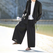 Buddha Stones 2Pcs Fall Lace-up Bamboo Embroidery Cotton Kimono Ankle-Length Pants With Pockets Men's Meditation Cloth Set - image 4