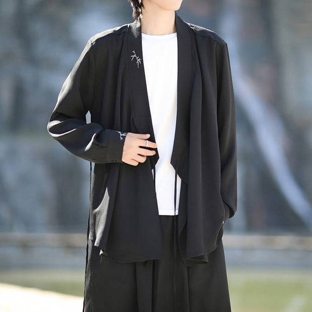 Buddha Stones 2Pcs Fall Lace-up Bamboo Embroidery Cotton Kimono Ankle-Length Pants With Pockets Men's Meditation Cloth Set - image 6