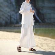 Buddha Stones 2Pcs Fall Lace-up Bamboo Embroidery Cotton Kimono Ankle-Length Pants With Pockets Men's Meditation Cloth Set - image 9