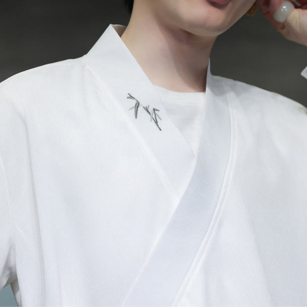 Buddha Stones 2Pcs Fall Lace-up Bamboo Embroidery Cotton Kimono Ankle-Length Pants With Pockets Men's Meditation Cloth Set - image 15