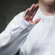 Buddha Stones 2Pcs Fall Lace-up Bamboo Embroidery Cotton Kimono Ankle-Length Pants With Pockets Men's Meditation Cloth Set - image 17