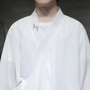 Buddha Stones 2Pcs Fall Lace-up Bamboo Embroidery Cotton Kimono Ankle-Length Pants With Pockets Men's Meditation Cloth Set - image 16